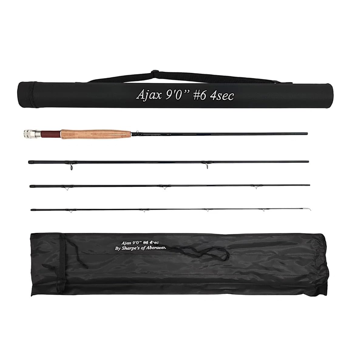 Sharpe's of Aberdeen Ajax 10ft #5 Trout Fly Fishing Rod – 4 Piece Multi-Modulus Graphite Blank – Fast Recovery Action – Dark Blue with Cordura Tube & Rod Bag