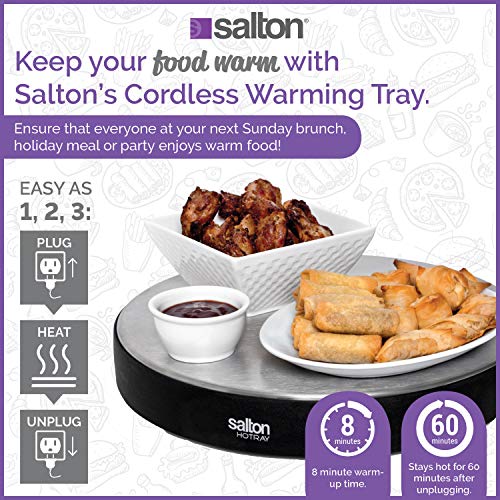 Round Warming Tray by Salton | Cordless Electric Hot Plate | Cooking, Serving & Warming Tray | 14” Diameter Hot Plate - Thumbnail 2