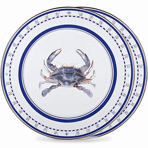Golden Rabbit Enamelware - Blue Crab Pattern - Set of 2-12.5 Chargers