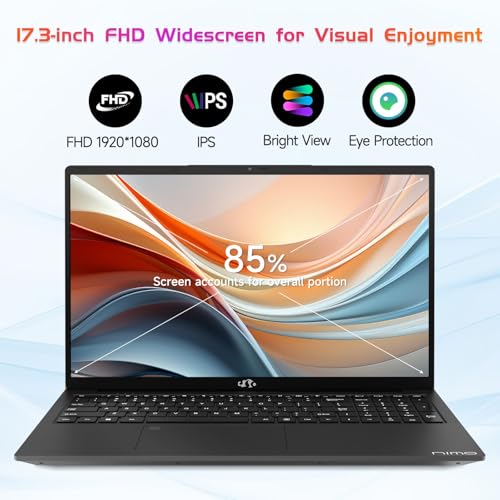 NIMO 17.3" IPS FHD-Laptop, Intel 6 Cores i3-1215U 16GB RAM 512GB SSD (Beat Ryzen 5 7520U, Up to 4.4GHz) Computer with 65W GaN Type C Fingerprint Backlit Keyboard, for Home Student and Business Gray