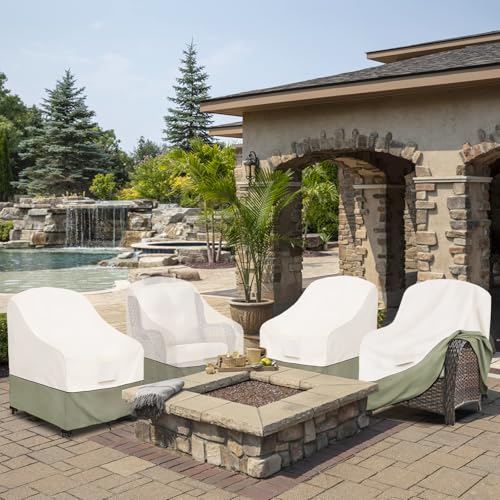 Image of Bitubi Waterproof Patio Chair Covers, Lounge Deep Seat Cover Fits Up to 32W x 34D x 34H inch, Heavy Duty Outdoor Lawn Patio Furniture Cover (2 Pack, Beige)