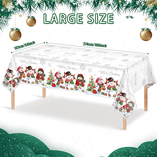 3Pcs Christmas Snowman Tablecloth,Plastic Christmas Snowman Snowflake Winter Table Cover With Xmas Tree For Christmas Winter Holiday Themed Party Decorations And Supplies,54X 108Inch（White） #TOP1