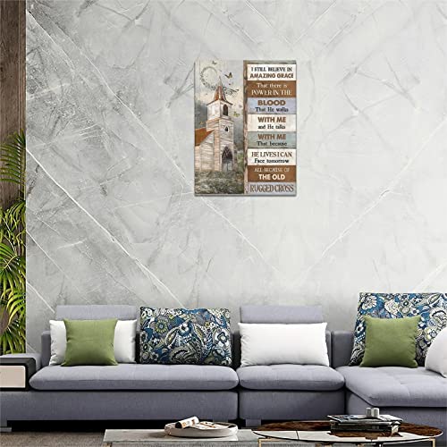 Country Church Wall Art Rustic Amazing Grace Inspirational Quotes Pictures Wall Decor Canvas Prints Framed Modern Farmhouse Painting Artwork For Bathroom Kitchen Bedroom Church Office 12"X16" #TOP3