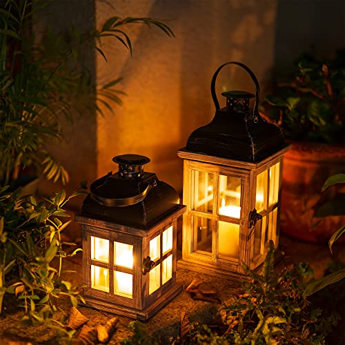 Wooden Lantern Candle Holder Farmhouse - Decorative Candle Lantern For Home Living Room Shelf Patio Table Decoration Christmas Halloween Wedding Party Table Centerpiece, 11.2'' #TOP3