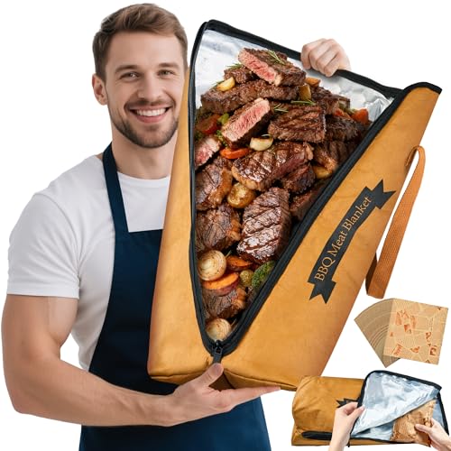 Image of BBQ Blanket for Resting Meat, 21 inch BBQ Meat Blanket Insulation Bag with 50 Butcher Paper, Reusable Water and Oil Proof, Meat Blanket for Brisket, Pork Shoulder, Turkey, Gift for Men, Father's Day