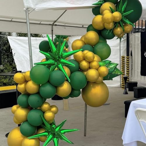 Image of Green Yellow Gold Balloons, 12 Inch Dark Emerald Green Yellow Balloons, Sage Green Metallic Gold Balloon for Birthday Graduation St. Patrick's Day Tropical Summer Garden Party Decorations Supplies
