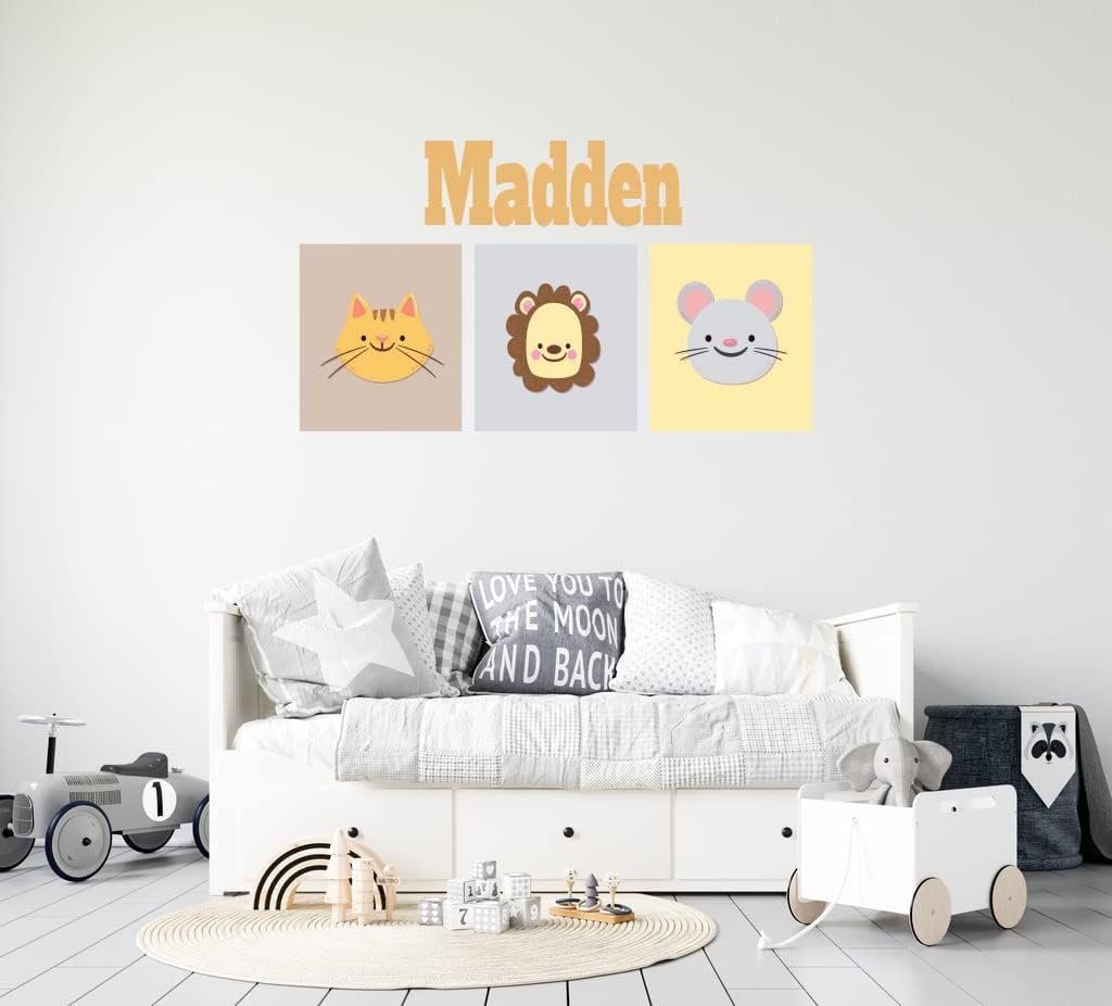 Personalize Name Baby Animals - Boys and Girls Wall Decal - Wall Decal for Nursery Decoration (Wide 40"x19" Height inches)