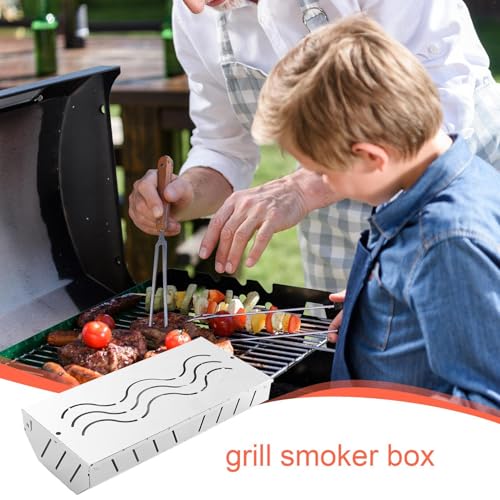 de ahumar para parrilla de pellets, de ahumador de virutas de madera, bandeja de ahumador de acero inoxidable, accesorio de parrilla de carbón con tapa para barbacoas de carne, funciona con - imagen 8