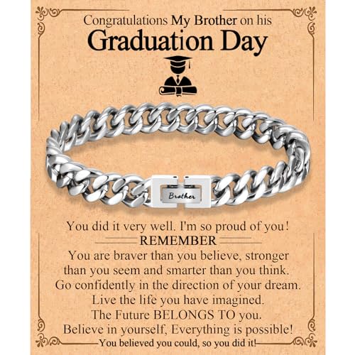 EFVISD Graduation Gifts for Brother Him Boys Men 2026 High School/ 5th 6th 8th Grade/College/Master Degree/Middle School Graduation Gifts Cuban Chain Graduation Bracelet for Brother