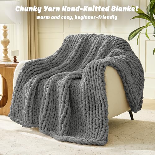 Image of Inhand Chunky Chenille Yarn for Hand Knitting,Thick Bulky Blanket Yarn for Crocheting,Soft Fluffy Yarn for Crochet Birthday Gifts for Men /Women /Beginners,8 Pack (29.5Yds /8.4oz Each),Deep Gray