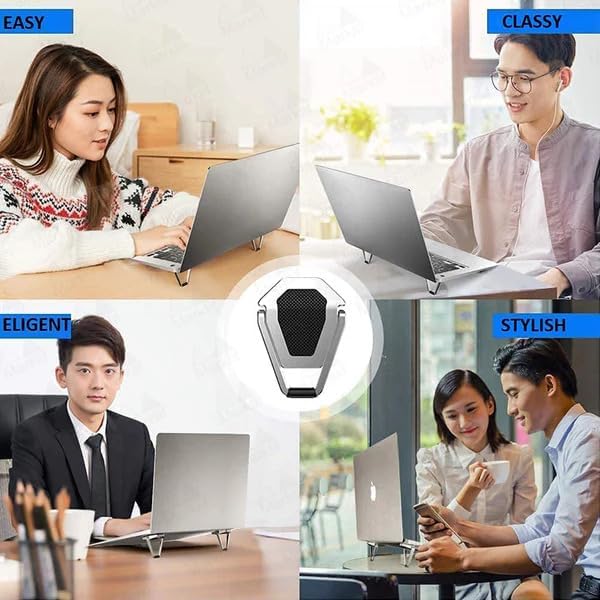 Image of Mini Laptop Stand for Desk, Portable Aluminium Cooling Pad Clip, Silver, Pack of 2, Compatible with MaBook, Lnovo, Delll, HPP, Accer and Other Laptops with Mini Mobile Holder