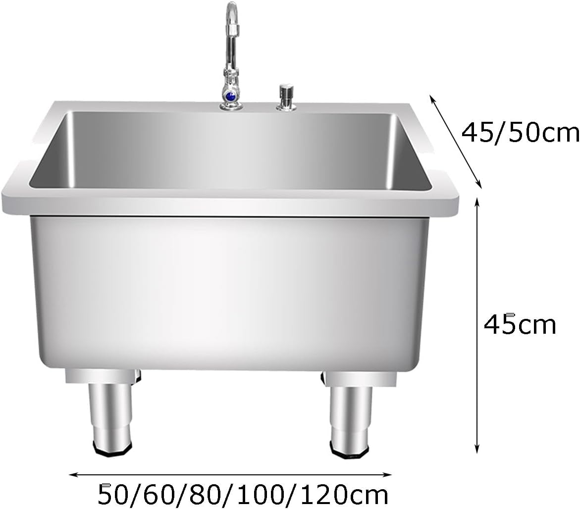 Commercial Mop Sink, Stainless Steel Sink, One Knob Drain, Indoor and Outdoor Utility Sink with Adjustable Leveling Feet for Laundry Room Garage(60x41x55cm)