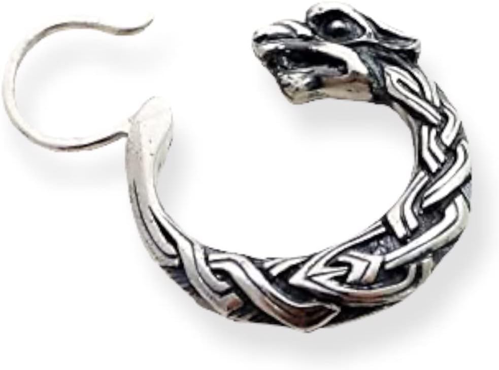 Fenrir wolf Hoop Earring for Men 19 mm Men's earring Sterling Silver Unisex Men's Jewelry