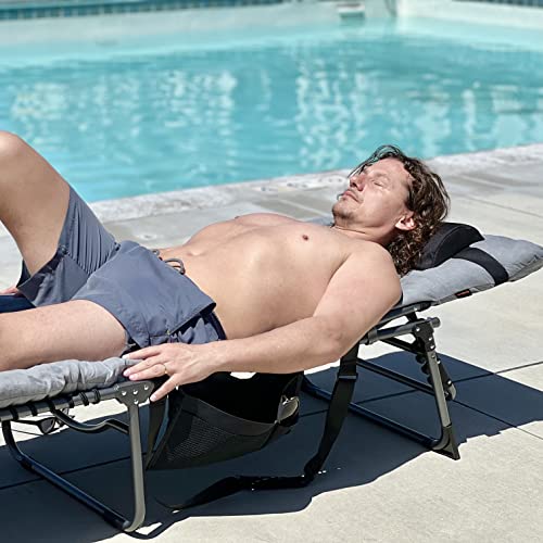 Kingcamp Folding Outside Patio Lounge Chair With Comfortable Pad, Adjustable 4-Position Adults Reclining Folding Chaise With Pillow, Portable Camping Cot For Patio, Pool, Beach, Sunbathing, Deck, Lawn #TOP6