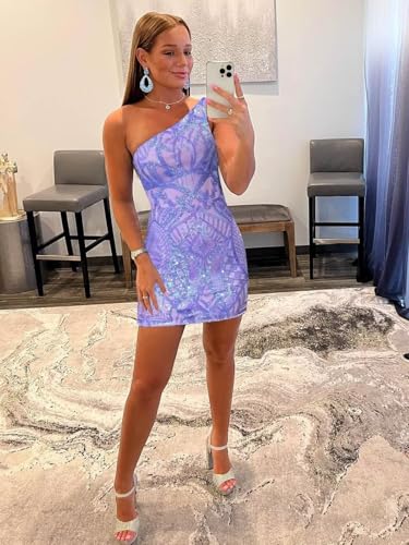Sparkly Sequin One Shoulder Homecoming Dresses Tight Short Bodycon Prom Party Gowns for Teens2