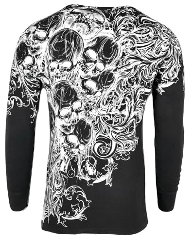 Xtreme Couture by Affliction Mens Thermal T-Shirt Accuser Skull Biker MMA Gym$58