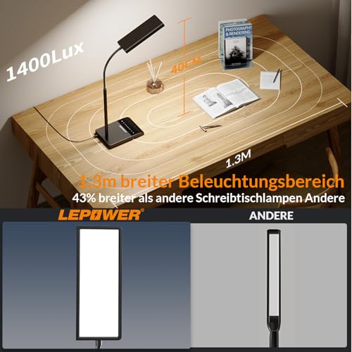 LEPOWER LED Schreibtischlampe 800 LM dimmbar tischlampe 12 W tageslichtlampe leselampe，50 Beleuchtungsmodi,tischleuchte helle Schreibtischlampen für Schlafzimmer, Arbeitszimmer