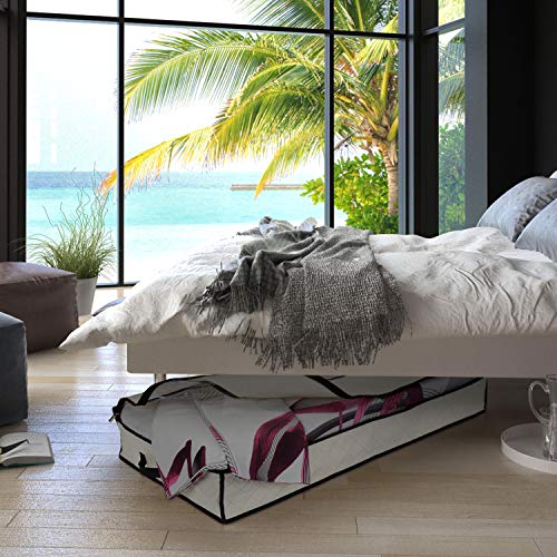 LACAZO 2er Set Unterbettkommode - 100x50x15cm Unterbett Aufbewahrungstaschen - wasserdichte Aufbewahrungsbox aus Stoff - dreilagiger Verbundvlies- Verstauen und Aufbewahren von Bettwäsche und Kleidung