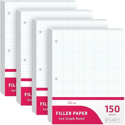 Norcom Quad Ruled Filler Paper - 4 Squares Per Inch Graph Paper, 80 Sheets