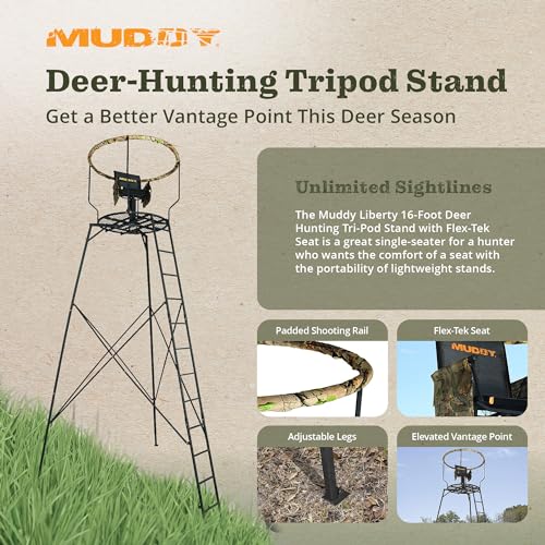 Image of Muddy 1-Person Liberty Steel Tripod Hunting Stand, 16 ft Tall,