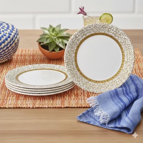 Image of Melamine Quarter Plates | Round Half Plate | Microwave Safe | Break Resistant | Plates for Snacks, Lunch, Dinner | Plates for home, Office, Restaurant | Set of 6 | 7 Inch's (GOLD DIAMOND)