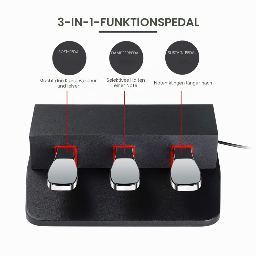 3-Pedal für digitales Keyboard-Klavier, 3 Pedaleinheiten für Yamaha P85 P95 P48 P105 P115 E-Piano (schwarz)