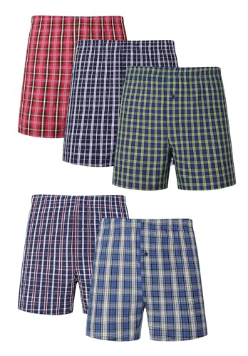 Men's Boxer Shorts 100% Cotton Classic Plaid Woven Boxers for Men Soft Breathable Mens Underwear with Button Fly