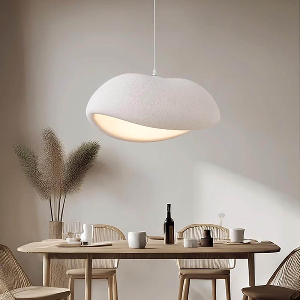 GMWSM Pendant Light Modern Creative Japanese Wabi-Sabi E27 White Hanging Lamp Cement Lampshade Chandelier Dining Table Ceiling Light Height-Adjustable Dining Room Living Room Kitchen Suspension(60CM)