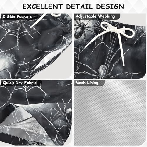 Pigsaly Boys' Swim Board Shorts White Spider Webs Watercolor Black Spiders Boy's Swim Trunks Kids Swimwear 4T3
