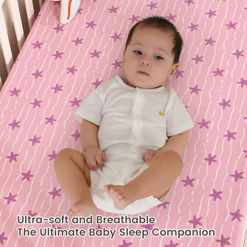 Image of david's kids 3 Pack Mini Crib Sheets, Soft Breathable Premium Pack N Play Sheets for Baby Boys Girls Neutral, Playard and Mini Crib Mattresses, Beach