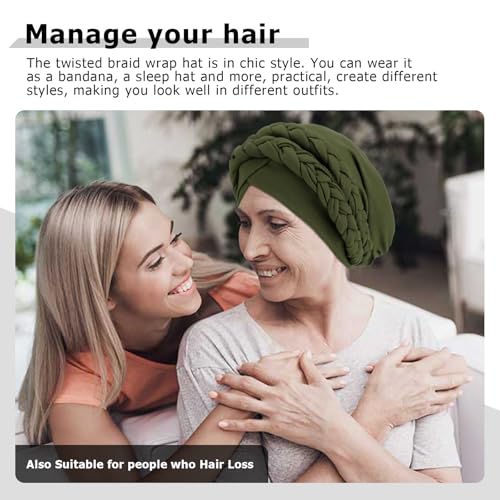 Image of DRESHOW African Women Turban Caps Cotton Beanie Twist Headscarf Pre-Tied Double Twisted Braids Wrap Hat Chemo Cancer Cap