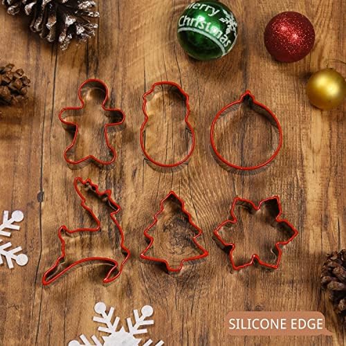 Crethink Christmas Cookie Cutter Set for Baking,Stainless Steel Biscuit Cutters with Comfort Grip,6 Pieces Fondant Cutters-Gingerbread Man,Snowflake,Snowman,Christmas Tree,Reindeer,Lantern