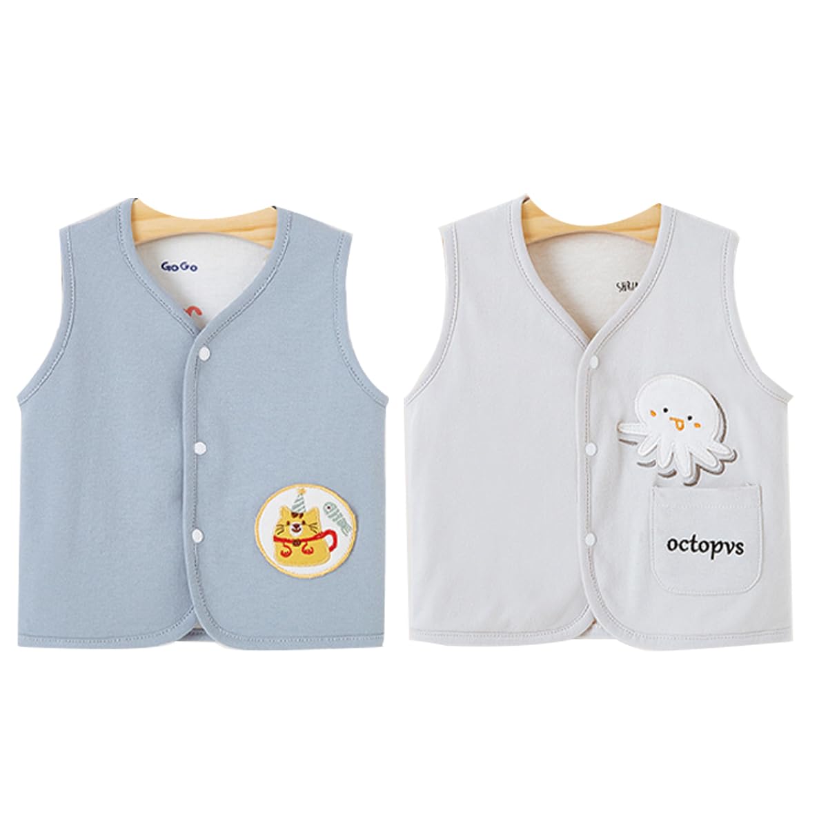 Bébé Gilet sans manches double face 0-3-6-9-18-24 mois -4 ans, 2 pièces enfant Manteaux sans manches en coton Gilet Top fin printemps automne Veste avec motif migno