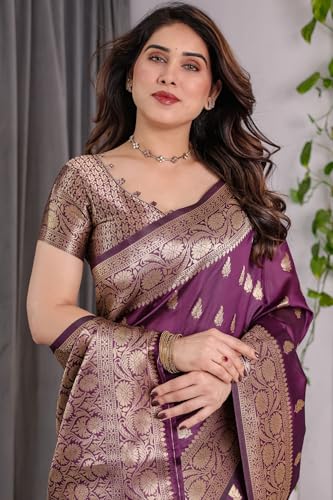 Image of SGF11 Women's Kanjivaram Soft Silk Saree With Unstitched Blouse Piece