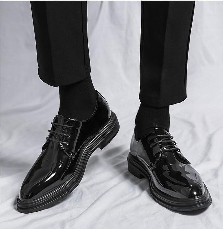 Men's Lace-Up Pointed Toe Business Formal Shoes British Style Black Derby Shoes Casual Oxford Shoes for Wedding3