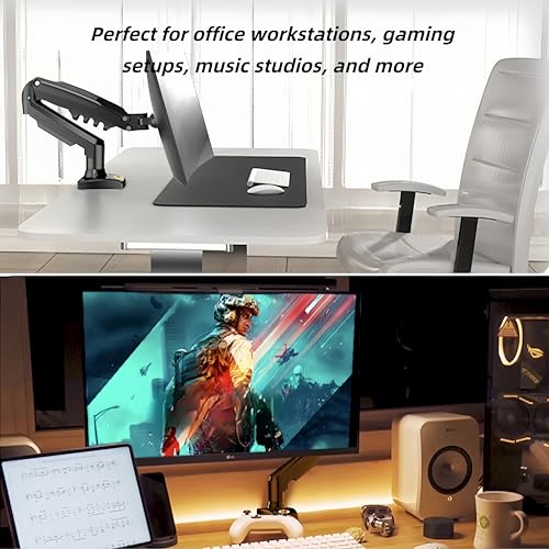 Single Monitor Mount, Gas Spring Gaming Monitor Arm Stand, 17-30 inch Monitor Stand for Desk with C-clamp/Grommet Mounting Base 180° Swivel Adjustable Height Max. 19.8LBS - Thumbnail 7