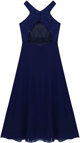 Miniatura 5 de Vestido de gasa de encaje floral para niña, vestido de gasa con corte en la espalda, vestido de noche formal para dama de honor