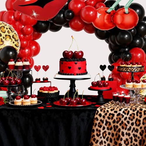 Image of JOGAMS 171Pcs Leopard Cheetah Print Betty Party Decorations, Red and Black Balloon Arch Kit with Cheetah Star Foil Green 260 Balloons for Bachelorette Birthday Baby Shower Vintage Retro Party