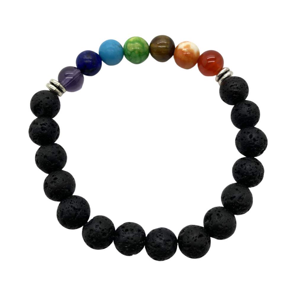 VIE Crystal Bracelet, 8mm, Lava Stone with Alloy Bead and 7 Chakra