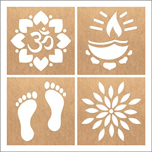 MustHaves Wooden Rangoli Stencils Set for Diwali Decoration | Home Decoration (4 pcs, 6x6 inches) (B09J3XZW4N) Amazon Price History, Amazon Price Tracker