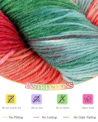 Image of Katech 6 Pack Wool Yarn for Crocheting & Knitting, Hand Dyed Yarns-RedGreen