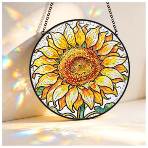 Hokafenle Stained Glass Window Hanging,Suncatcher 3D Pattern Sunflower