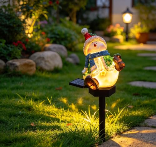 Resin Christmas Snowman Solar Lights Solar Pathway Light With Ground Stake | Solars Garden Lights Christmas Decorations Winter Decorative Outdoor Light Waterproof for Yard Porch Lawn Landscape Lighting - image 4