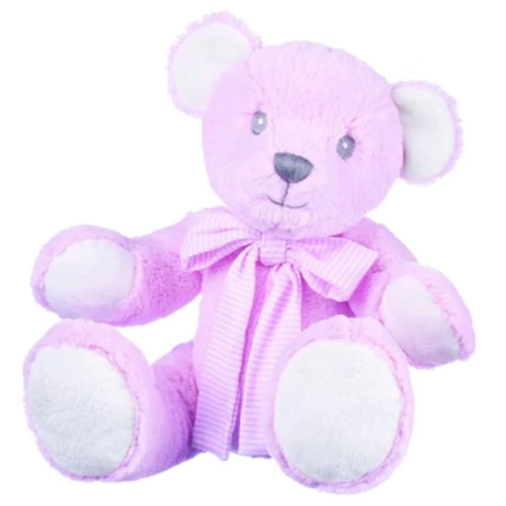 Suki Baby Hug-a-Boo Super Soft Plush Bear with Striped Cotton Bow (Large, Pink)