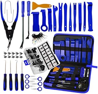 BYNIIUR Trim Removal Tool,Auto Push Pin Bumper Retainer Clip Set Fastener Terminal Remover Tool Adhesive Cable Clips Pry Kit Car Panel Radio Removal Auto Clip Pliers, Blue