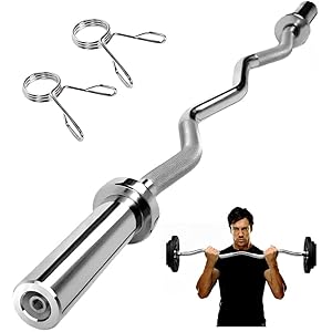 jxgzyy EZ Curl Bar Weight Bar Barbell Bar 47 Inches Weight Lifting Bar for 2 Inches Weight Plates, Non-Slip Hand Grip With 2 Spring Collars For Gym Home Exercises Squat and Deadlift Fitness