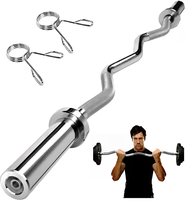 jxgzyy EZ Curl Bar Weight Bar Barbell Bar 47 Inches Weight Lifting Bar for 2 Inches Weight Plates, Non-Slip Hand Grip With 2 Spring Collars For Gym Home Exercises Squat and Deadlift Fitness