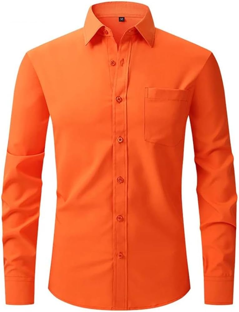Amazon.com: Orange Stretch Dress Shirt Men Regular Fit Long Sleeve