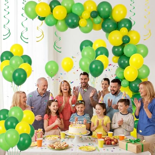 Image of RUBFAC Yellow Balloons 65pcs, 12 Inch Party Balloon with Ribbons for Birthday Baby Shower Masquerade Party Decorations