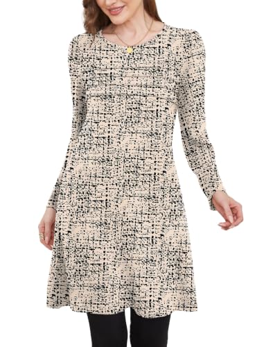 Image of OFEEFAN Womens Long Sleeve Tunic Dress Fall Fashion Sweater Dress with Pockets Pleated Front Casual Winter